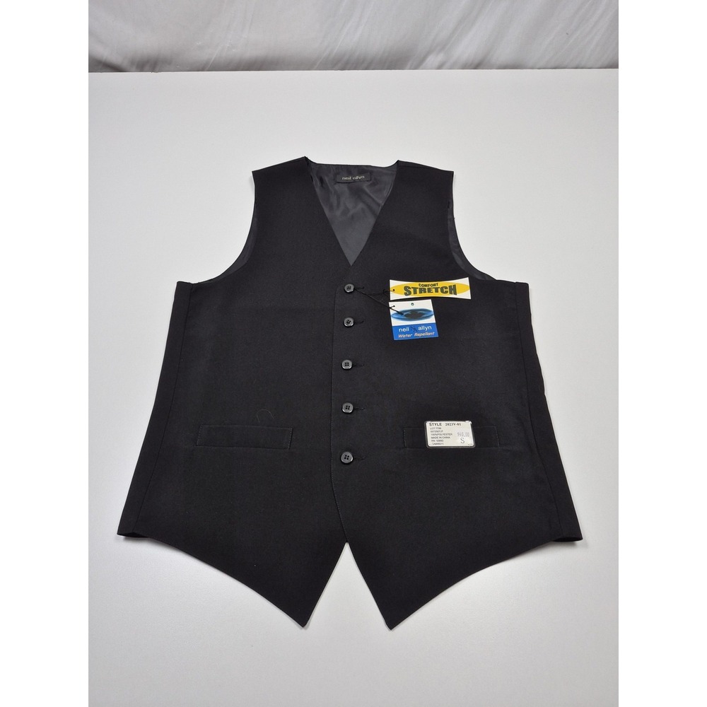 Neil Allyn Suit Vest Mens S Black Polyester Stretch 5 Button Tuxedo Formal NWT